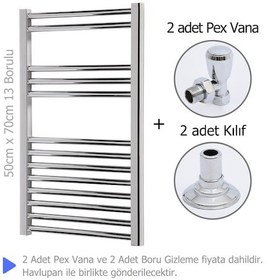 Resim Krom Kaplama Çelik Havlupan + 2 Adet Pex Köşe Vana + 2 Adet Boru 