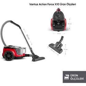 Resim Karaca Vantuz Action Force X10 2 Lt Toz Torbasız Hazneli Elektrikli Süpürge Cherry Red 899 W 