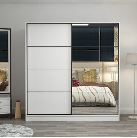 Resim Minarmobilya Minar Kale 2 Kapaklı Aynalı Sürgülü Dolap 180 Cm - Beyaz (541417031) 