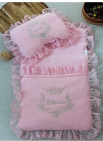 Resim Yenidoğan Sahra Taç Nakışlı Trilüks 2li Alt Açma Seti Pembe Pembe 