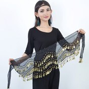 Resim 1 adet Vücut Dansı Bel Zinciri Kostümü, Metal Örgü Bel Bandı Bodysuit Dekoru, Altın Sikke Bel Askısı Dans için, Boho Tarzı 
