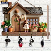 Resim 2D Düz - 2D Düz, Şirin Bir Villa - Dört Metal saç tokası ile Ahşap Çok Fonksiyonlu Ev Anahtar Tutucu - Duvar Dekorasyonu, Veranda Dekorasyonu, Oda Dekorasyonu, Villa Dekorasyonu, Mevsimsel Ev Dekorasyonu 
