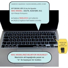Resim Mena Rise MacBook Klavye Koruyucu Air 13 Inç M1,A2337,A2179 Uyumlu Ince Silikon Şeffaf Siyah Seçenekli Uk Avrupa Ingilizce Stiker Baskılı Id Silikon Film Siyah 