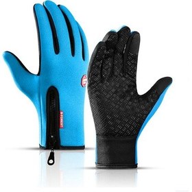 Resim Shun Motosiklet Sürüş Eldiveni - Rüzgar Geçirmez, Su Geçirmez, Sıcak, Dokunmatik Ekran Uyumlu, Kışlık, Unisex Mavi 