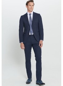 Resim AC&Co / Altınyıldız Classics ERKEK LACI Ekstra Slim Fit Dar Kesim Kırlangıç Yaka Takım Elbise Lacivert 