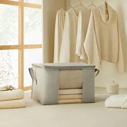 Resim Orta Boy Pvc Pencereli Gri Balıksırtı Hurç 45 X 40 X 30 Cm 