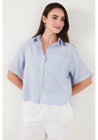 Resim Lela Regular Fit Göğüs Cepli Kısa Kollu Bayan Gömlek 6779324 Bebe Mavi 