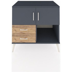 Resim Kronos Şifonyer 2 Raflı 2 Çekmeceli 2 Kapaklı 88x59x80 Antrasit-antrasit/çam Antrasit/çam 