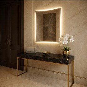 Resim 80x100 Cm Modern Led Banyo Aynası Dokunmatik, Dim Edilebilir, 3000k Günışığı Sarı 