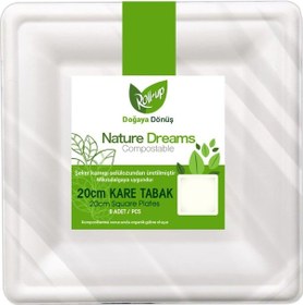 Resim Roll-up Nature Ekolojik Karton Kağıt Parti Tek Kullanımlık Kare Tabak - 20 Cm. - 6 Adetlik 10 Paket 