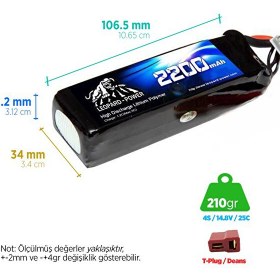 Resim Leopard Power 2200 mAh 14.8V 4S 25C Lityum Polimer Lipo Batarya Pil T Plug 