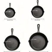 Resim 4 Parça Önceden Baharatlanmış Dökme Demir Tava Seti - Pas ve Çizilmeye Karşı Dirençli, Saplı - 13.97cm, 16.0cm, 19.81cm, 25.91cm Kızartma Tavaları, Kavrulmuş ve Derin Kızartmaya Uygun - Gıda Güvenliği Mutfak Hediyesi Siyah 
