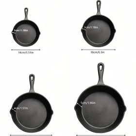 Resim 4 Parça Önceden Baharatlanmış Dökme Demir Tava Seti - Pas ve Çizilmeye Karşı Dirençli, Saplı - 13.97cm, 16.0cm, 19.81cm, 25.91cm Kızartma Tavaları, Kavrulmuş ve Derin Kızartmaya Uygun - Gıda Güvenliği Mutfak Hediyesi Siyah 