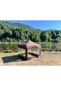 Resim 3x3 M 30 Mm Gazebo Tente Kış Bahçesi Kahverengi 