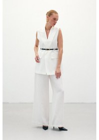 Resim Sateen Salaş Keten Pantolon - Ekru-136263 Ekru 