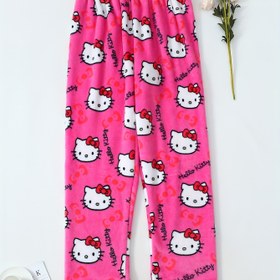 Resim Sanrio Hello Kitty Kadınlar için Polar Astarlı Termal Uzun Uyku Pantolonu - Kış Sıcaklığı, Sevimli Karikatür Baskı, Makinede Yıkanabilir, Pembe Pijama Altı, Yetişkinler İçin Hello Kitty Pijama Pantolonları, Rahat Ev Giyimi, Kolay Bakım Kumaş 