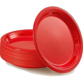 Resim Roll-up Kullan At Renkli Kırmızı Parti Davet Plastik Tabak - 22 Cm. - 25 Adetlik 3 Paket 