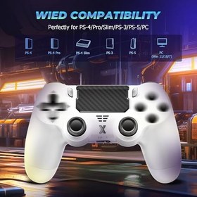 Resim Suoxiom P4 için kablosuz kontrol cihazı, P4/Slim/Pro ile uyumlu, Bluetooth Gamepad Joystick, dokunmatik panelli, 6 eksenli Gyro sensör, 3,5 mm ses jakı, beyaz 