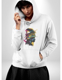 Resim Canlı Afrobeat Füzyon Renkli Siluet Kadın Erkek Beyaz Kapüşonlu Sweatshirt Hoodie Beyaz 