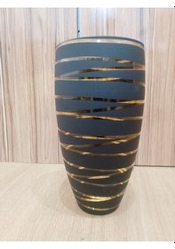 Resim Mat Siyah Transparan Sarı Su Yolu Desenli Cam Lüks Modern Vazo Beyaz 