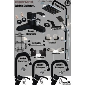 Resim Tesitay Mutfak, Lavabo, Banyo Bataryası Robot Duş Takımı Siyah Renk Armatür, Musluk Seti Batarya Banyo Seti 