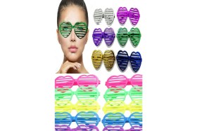 Resim Munico 6'lı Ekstra Parlak Kalp Panjur Parti Gözlüğü 6 Renkli Parti Konser Etkileyici Gözlük Renkli Metalize 