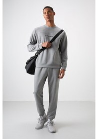 Resim Tommy Life Gri Melanj Pamuklu Kalın Yumuşak Dokulu Comfort Fit Baskılı Erkek Eşofman Takım - 85253 GRİ MELANJ 