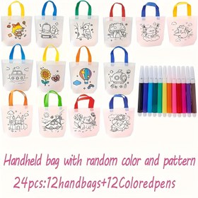Resim 24 Parça (12 Çanta ve 12 Renkli Kalem) - Yeniden Kullanılabilir DIY El Yapımı Set, Sevimli Sanat Parti Hediyesi, Boyama Çantası, Taşınabilir Bez Çanta, Sanatsal Etkinlik & El İşi Hediye, Yaratıcı Aktivite, Fantazi Teması, Sanatsal Desen, Dayanıklı Malzeme, El Sanatları Malzemeleri, El İşleri 