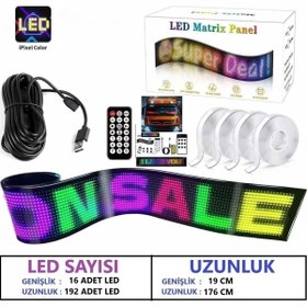 Resim Fırsat7 16x192 Matrix Esnek Led Ekran Telefon Kontrollü Cama Yapışan Araba Ev Dükkan Ofis Bluetooth Tabela 