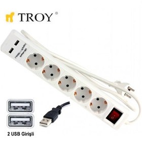 Resim Troy 24025 Usb Girişli Beşli Grup Priz ve Uzatma Kablosu 