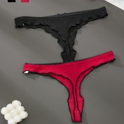 Resim 2 adet Dorsu S-XXL Siyah ve Kırmızı Dantel Tanga, Yay Detaylı - Rahat, Nefes Alabilen, Günlük Giyim ve Tarih Geçişi için Mükemmel, Tarih Geçişi İç Çamaşırı|Şık Dantel Tasarımı|Rahat Uyum, Dantel Kenarlı İç Çamaşırı 