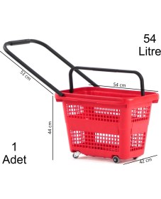 Resim Marketix Tekerlekli Plastik Market Alışveriş El Sepeti 54 Litre Kırmızı 1 Adet 