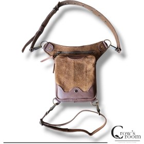 Resim Crow'sRoom Handmade Deri Bel Ve Bacak Çantası (BÜYÜK MODEL KAHVE & AÇIK KAHVE) 