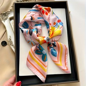 Resim Kadınlar için Canlı Çiçek ve Geometrik Baskılı Kare Şal - 95g/ Polyester, Boho Tarzı Baş Şalı, Esneklik, Nefes Alabilir ve Sıcak, Bahar ve Sonbahar için Mükemmel, Elde Yıkanabilir, Bahar Moda Aksesuarı | Canlı Baskılı Şal | Yumuşak Dokulu 