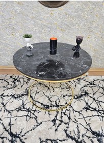 Resim Zafir Gold Kaplama Siyah Mermer Suntalem Tabla Pota Orta Sehpa - Gold Sehpa - Orta Sehpa - Yan Sehpa Siyah Mermer 