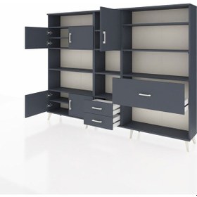 Resim Arges Dolap 13 Raflı 3 Çekmeceli 5 Kapaklı 220x30x163 Antrasit-an Antrasit-antrasit 