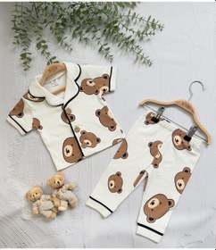 Resim Ayıcık Baskılı Yazlık Pijama Takımı -1163 Beyaz 