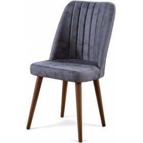 Resim Polo Sandalye - Milas Gri - Ahşap Ceviz Ayaklı 