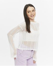Resim KNİTİCAL TEKSTİL knitical Bolero Watashi püsküllü Krem Crop Bluz Ajurlu Triko Örme 