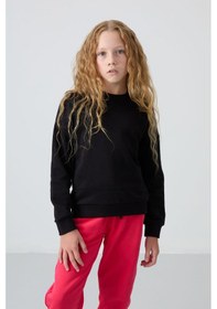 Resim Tommy Life Siyah Pamuklu İçi Tüylü Yumuşak Dokulu Oversize Nakışlı Kız Çocuk Sweatshirt - 75150 Siyah 