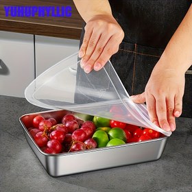 Resim YUHUPHYLLIC Paslanmaz Çelik Kare Gıda Saklama Kapları Şeffaf Kapaklarla - Sızdırmaz, Yığınlanabilir, Dayanıklı ve Kolay Temizlenebilir Et, Meyve, Sebze İçin - Ev, Açık Hava, Partiler, Tatiller, Kamp, Açık Hava Gıda Saklama, Çok Yönlü Mutfak Eşyaları, Modern Mutfak Eşyaları, Güvenli Kapak Tasarımı 