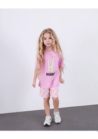 Resim Miniko Kids Kız Çocuk Rabit Tavşan Modelli Pamul Şortlu Takım Pembe 