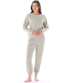 Resim Feyza Kadın Uzun Kol Akrilik Petekli Bej Pijama Takımı C4t9n0o1 001 