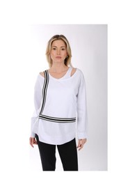 Resim Ysatis Minimalist Oversize V Yaka Uzun Kol Kadın Bluz - Günlük & Özel Gün Beyaz 