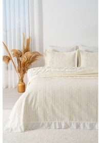 Resim Rivaistanbul Esila Ekru Fırfırlı Çift Kişilik Nevresimli Pike Seti - 7 Parça Çeyiz Seti Ekru 