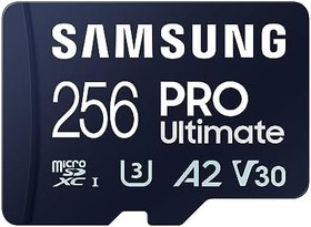 Resim Samsung PRO Ultimate microSD kart + SD adaptörü, 256 GB, akıllı telefonlar, drone ve aksiyon kamerası, UHS-I U3, 200 MB/s okuma, 130 MB/s yazma, MB-MY256SA/WW 