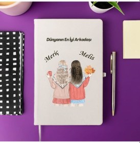 Resim Arkadaşlara Özel İsim Yazılı Tasarımlı Defter Beyaz 