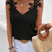 Resim Solid Color Lace Strap Top, Tatil Stili Kolsuz Üst Bahar & Yaz, Kadın Giyim 