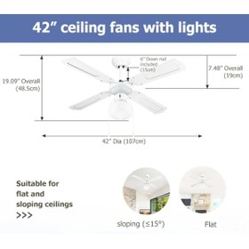 Resim DLC Poyraz Bakır Motor Lambalı 4 Kanatlı 107cm Tavan Vantilatörü Beyaz 