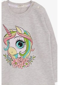 Resim Breeze Kız Çocuk Uzun Kollu Tişört Unicorn Baskılı 1.5-5 Yaş, Bej Melanj 